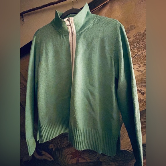 Duna Handloomed Zipper Front Cardigan Sweater Turquoise Blue SZ Medium - Picture 2 of 8